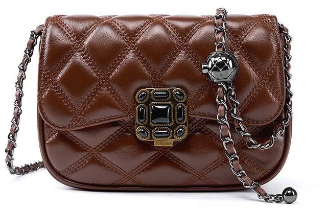 Main image of Women Genuine Leather Small Classy Crossbody Purse Top Handle Handbags Brown