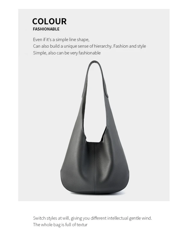 Alt view image 2 of 3 - Genuine Leather Tote Bucket Bags Hobo Shoulder Bags Purse and Handbags Grey