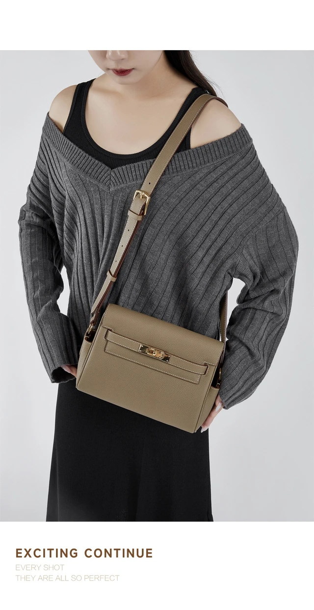 Alt view image 3 of 3 - Women's Genuine Leather Crossbody Bag Handbags Purses Grey