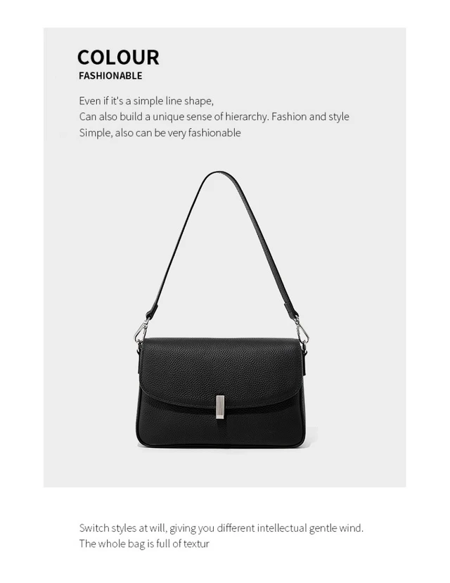 Alt view image 2 of 3 - Ladies'Cowhide Shoulder Bag Tote Handbag Black