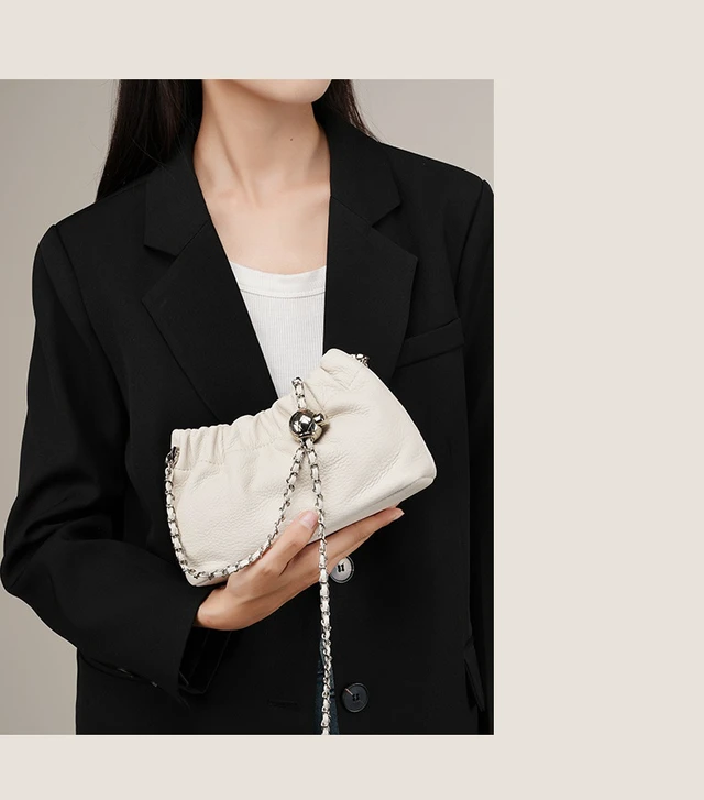 Alt view image 4 of 4 - Genuine Leather Tote Ladies Crossbody Bag White