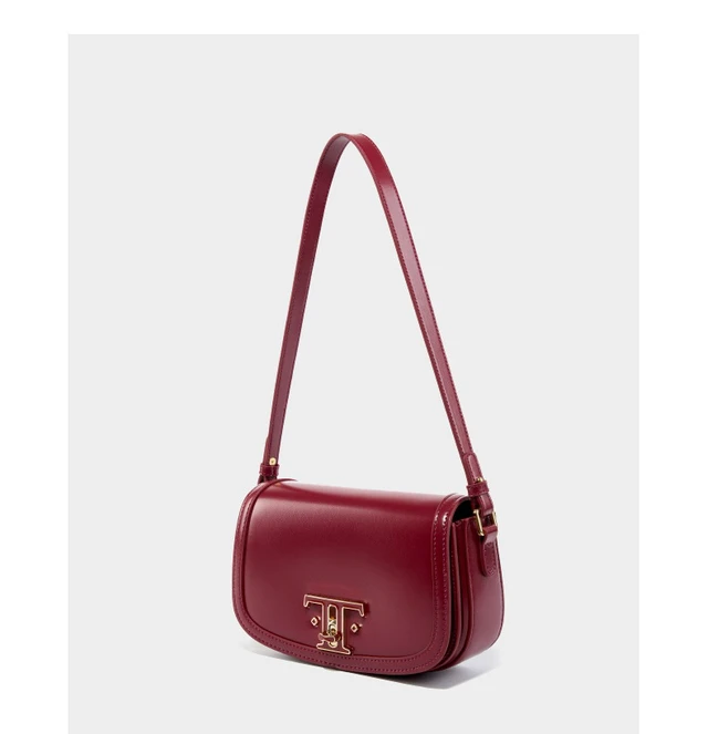 Alt view image 3 of 3 - Genuine Leather Saddle Bag Women Crossbody Bags Red