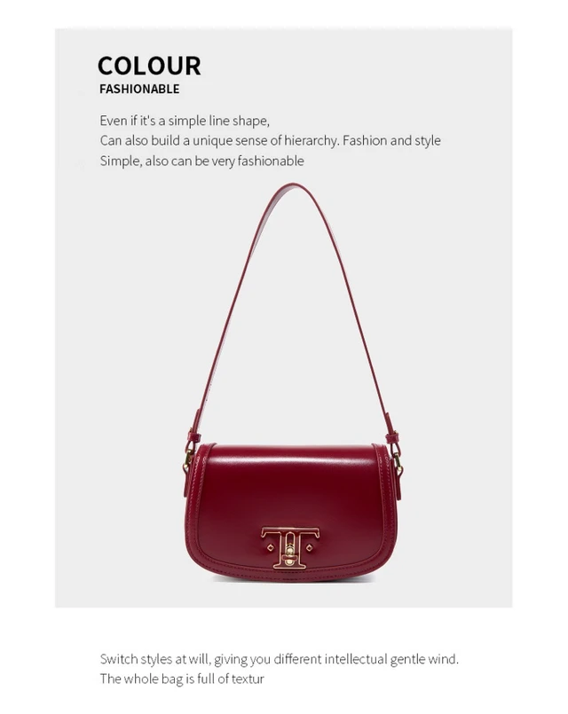Alt view image 2 of 3 - Genuine Leather Saddle Bag Women Crossbody Bags Red