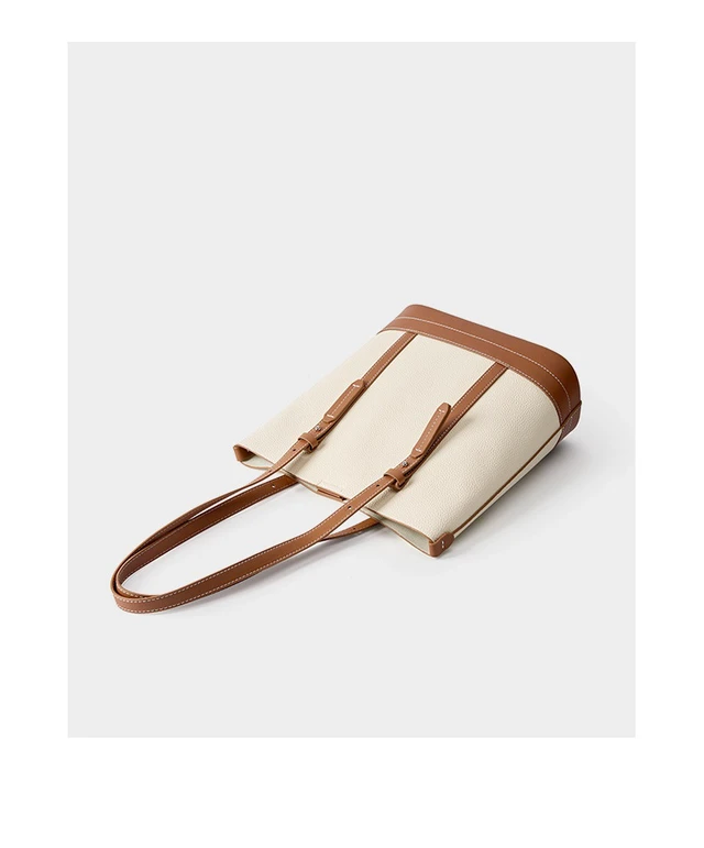 Alt view image 3 of 3 - Genuine Leather Women Tote Bag and Shoulder Bag White