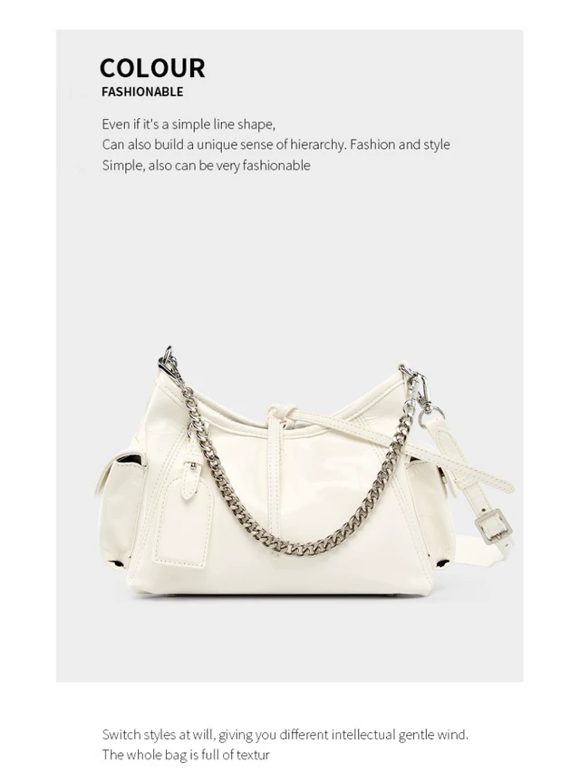 Alt view image 2 of 3 - Soft Leather Hobo Handbags for Women Genuine Top Handle Bags Vintage Shoulder Purses White