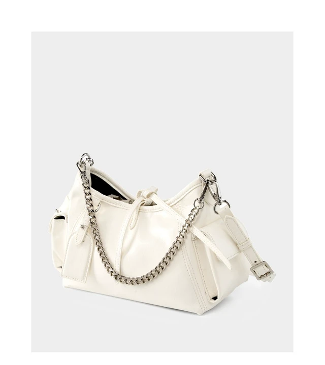 Alt view image 3 of 3 - Soft Leather Hobo Handbags for Women Genuine Top Handle Bags Vintage Shoulder Purses White