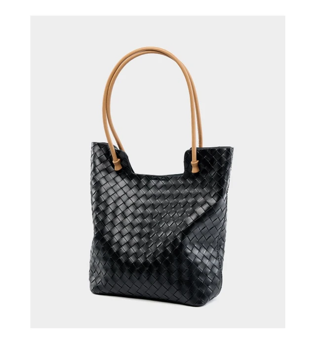 Alt view image 2 of 4 - Women's Woven Bag Large Capacity Cowhide Handbag Black