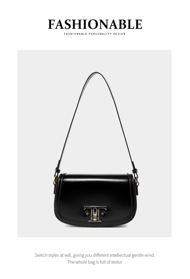 Alt view image 2 of 4 - Genuine Leather Saddle Bag Women Crossbody Bags Black