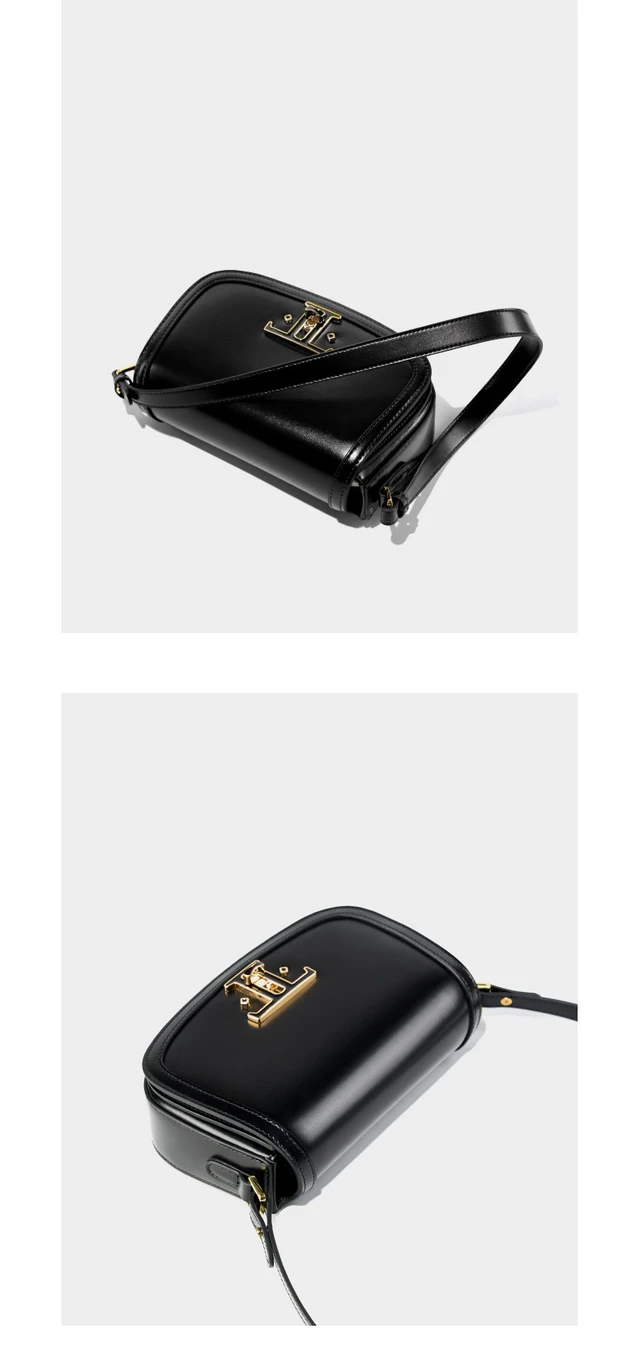 Alt view image 4 of 4 - Genuine Leather Saddle Bag Women Crossbody Bags Black
