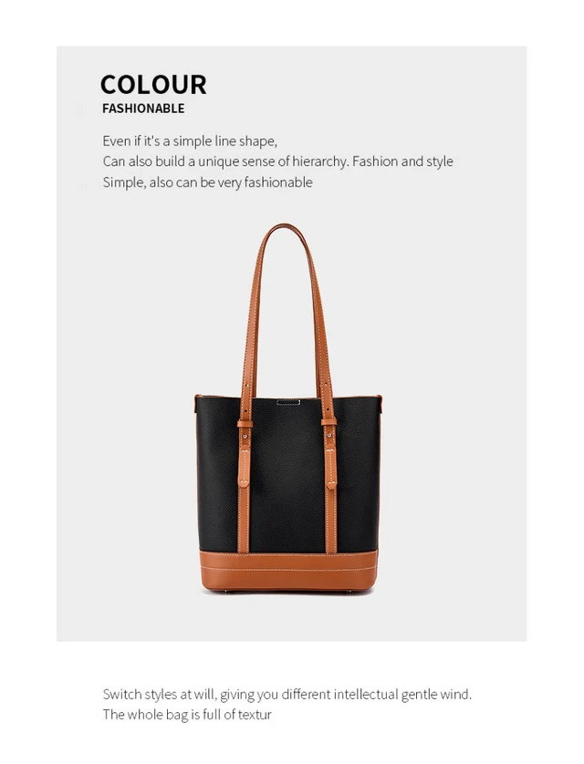 Alt view image 2 of 3 - Genuine Leather Women Tote Bag and Shoulder Bag Black