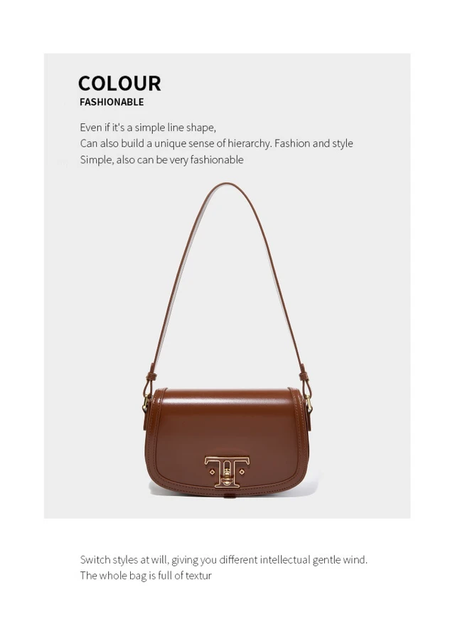 Alt view image 2 of 3 - Genuine Leather Saddle Bag Women Crossbody Bags Brown