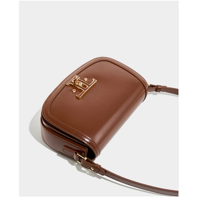Alt view image 3 of 3 - Genuine Leather Saddle Bag Women Crossbody Bags Brown