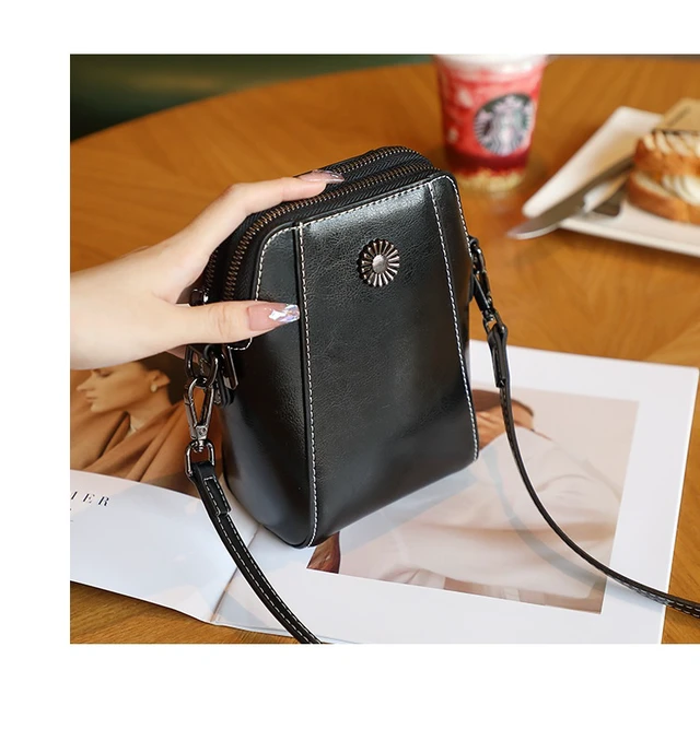 Alt view image 2 of 3 - Genuine Leather Women Shoulder Bag Mobile Phone Bag Black