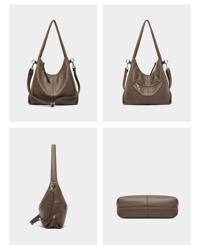 Alt view image 2 of 3 - Women Genuine Leather Canvas Handbags Shoulder Bags Brown