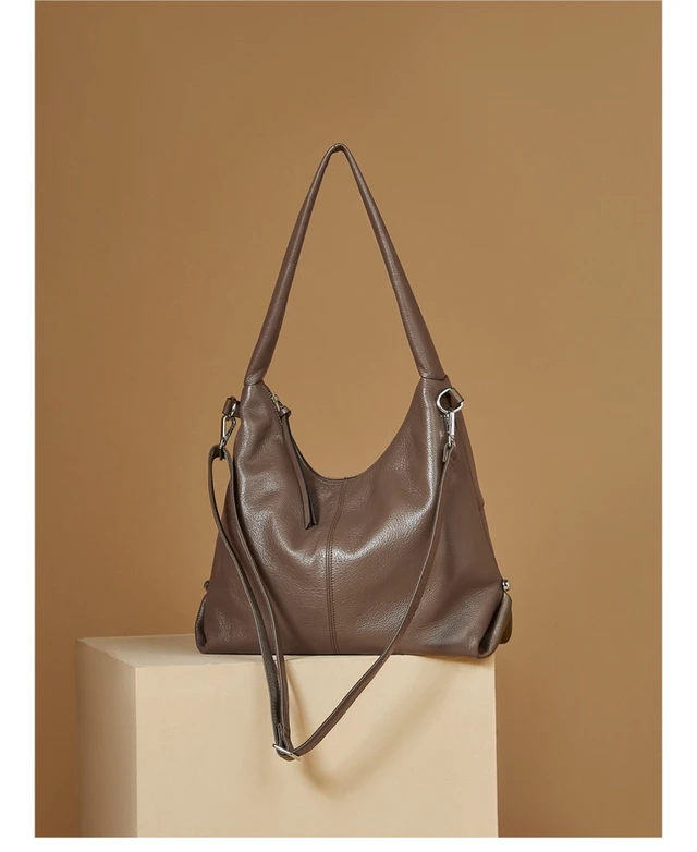 Alt view image 3 of 3 - Women Genuine Leather Canvas Handbags Shoulder Bags Brown
