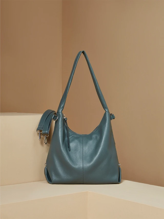 Alt view image 3 of 3 - Women Genuine Leather Canvas Handbags Shoulder Bags Blue
