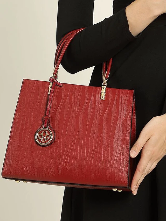 Alt view image 2 of 4 - Genuine Leather Women's Tote Shoulder Bag Red