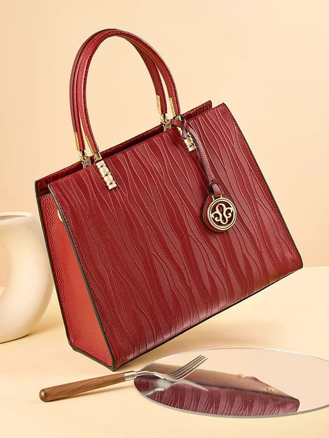 Alt view image 4 of 4 - Genuine Leather Women's Tote Shoulder Bag Red