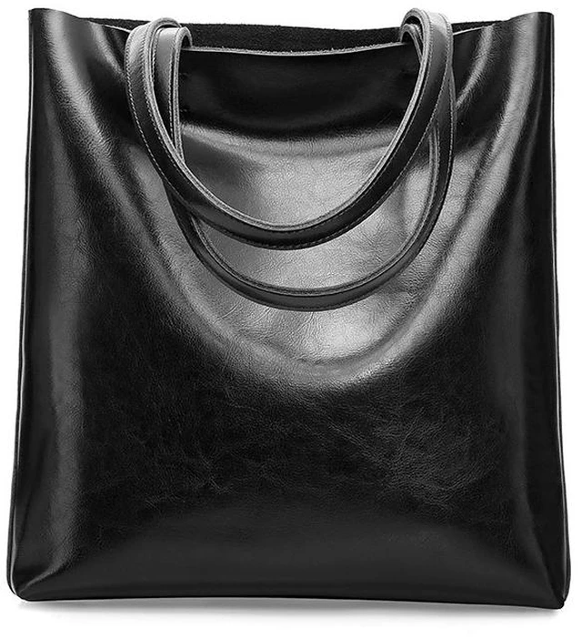 Main image of Women Genuine Leather Large Work Tote Bag Womens Travel Shoulder Bag Black