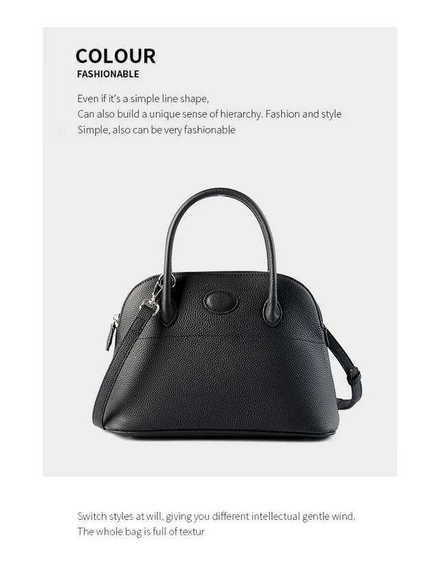 Alt view image 2 of 4 - Genuine Leather Shell Bag Large Capacity Handbag Togo Cowhide Bag Black