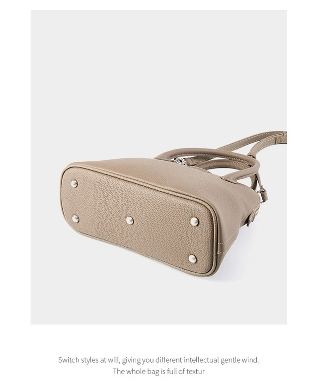 Alt view image 5 of 5 - Genuine Leather Shell Bag Large Capacity Handbag Togo Cowhide Bag Grey