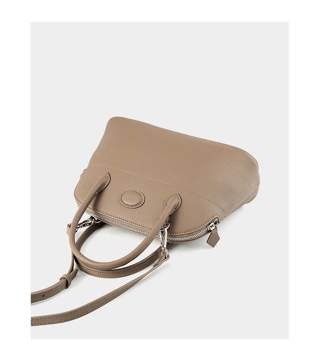 Alt view image 4 of 5 - Genuine Leather Shell Bag Large Capacity Handbag Togo Cowhide Bag Grey