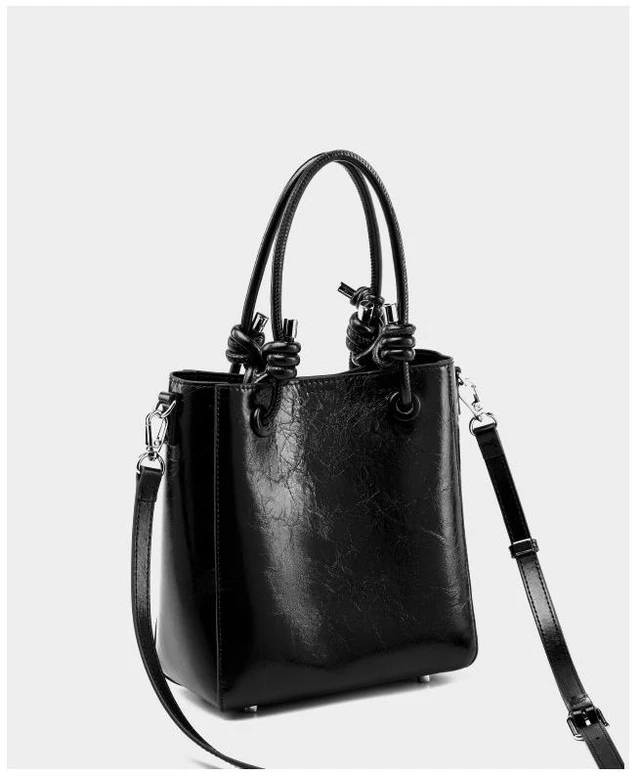 Alt view image 4 of 4 - Women Retro Genuine Leather Classic Clutch Tote HandBags Black