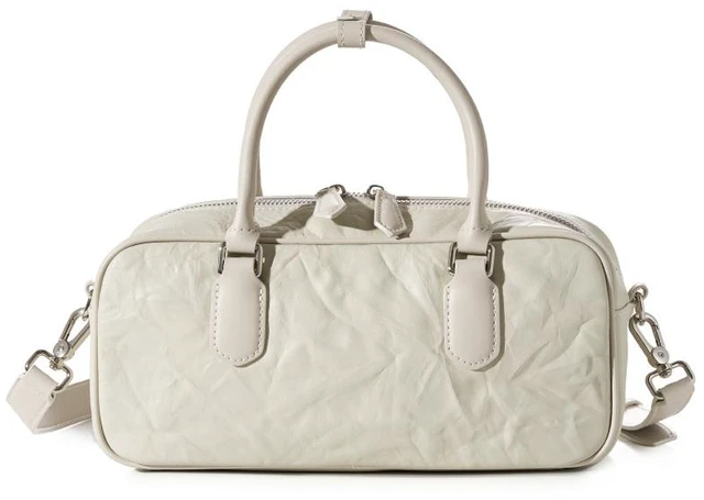 Main image of Genuine Leather Boston Bowling Bag Women Handbag White