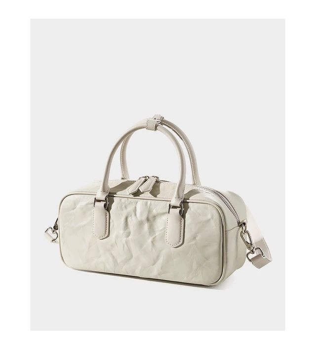 Alt view image 2 of 6 - Genuine Leather Boston Bowling Bag Women Handbag White