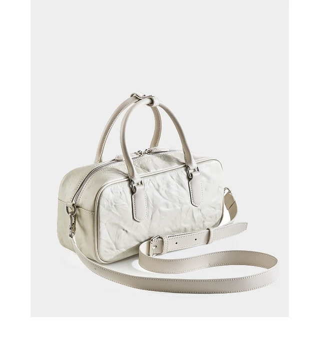 Alt view image 3 of 6 - Genuine Leather Boston Bowling Bag Women Handbag White
