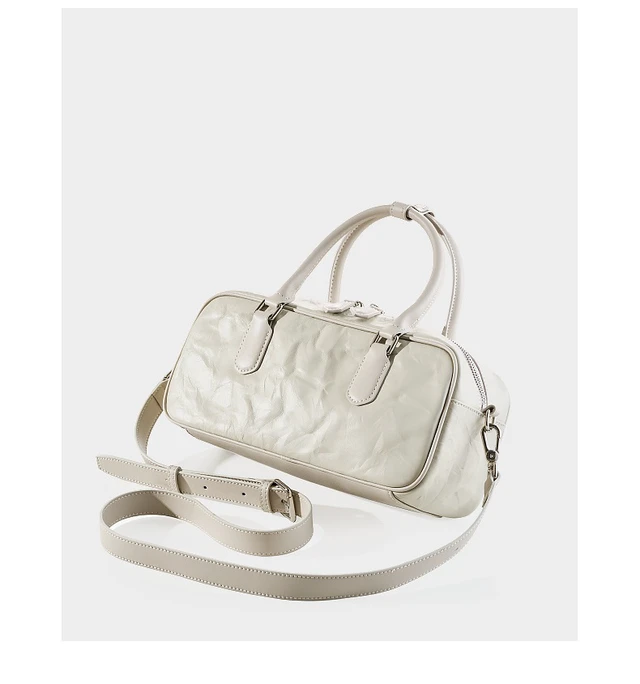 Alt view image 4 of 6 - Genuine Leather Boston Bowling Bag Women Handbag White