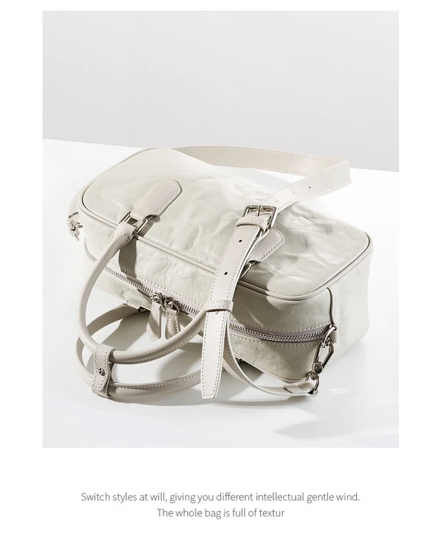 Alt view image 5 of 6 - Genuine Leather Boston Bowling Bag Women Handbag White
