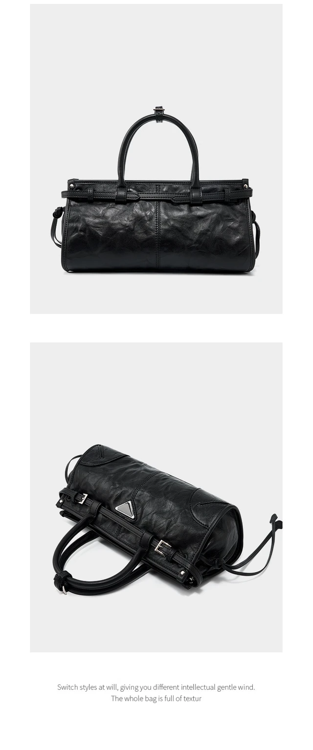Alt view image 3 of 3 - Genuine Leather Women Tote Handbags Black