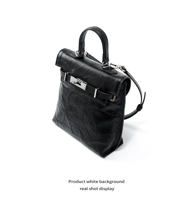 Alt view image 4 of 4 - Genuine Leather Women Backpack Travel Bag Black