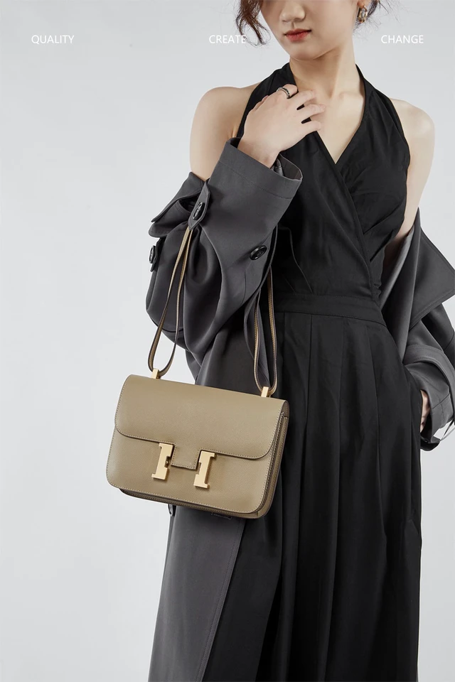 Alt view image 3 of 3 - Women Genuine Leather Crossbody Bag Luxury Handbag Grey