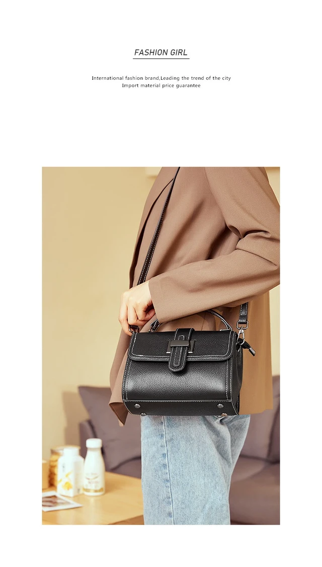Alt view image 3 of 3 - Genuine Leather Women Top-handle Handbags Black