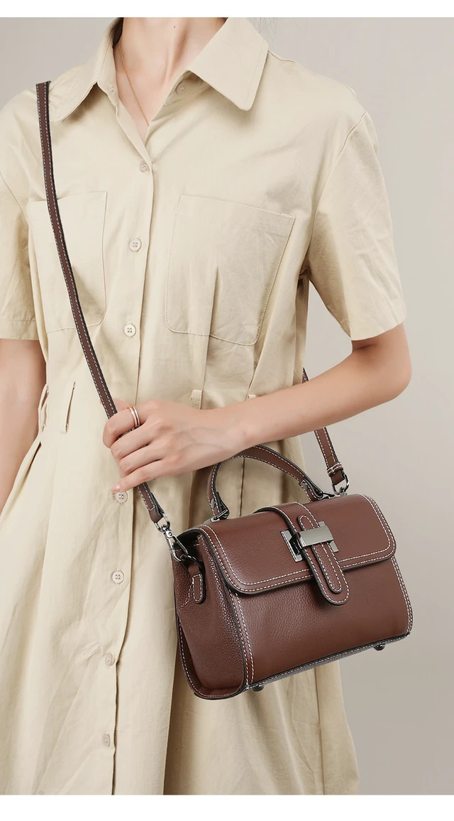Alt view image 2 of 2 - Genuine Leather Women Top-handle Handbags Brown