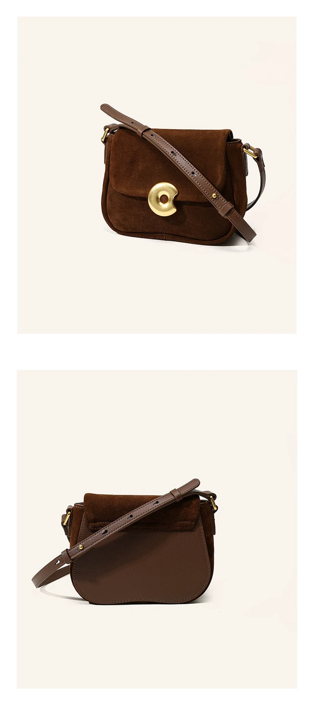 Alt view image 2 of 3 - Genuine Leather Women Frosted velvet Handbags Brown
