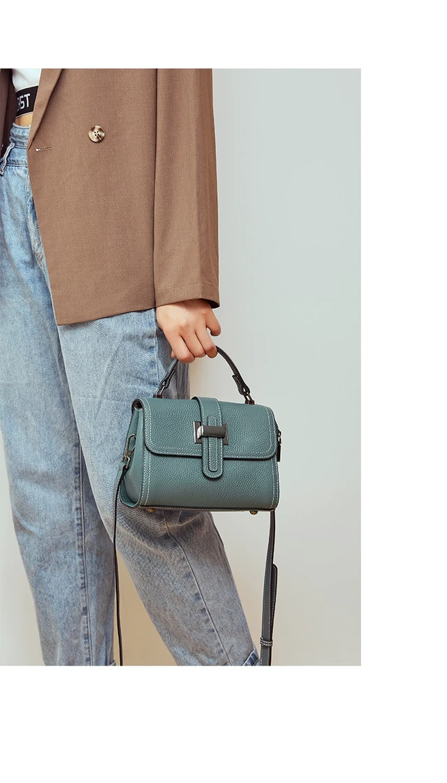 Alt view image 3 of 3 - Genuine Leather Women Top-handle Handbags Blue