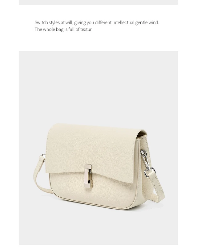 Alt view image 3 of 4 - Genuine Leather Women Square Crossbody Shoulder Purse Flap Satchel Handbag White