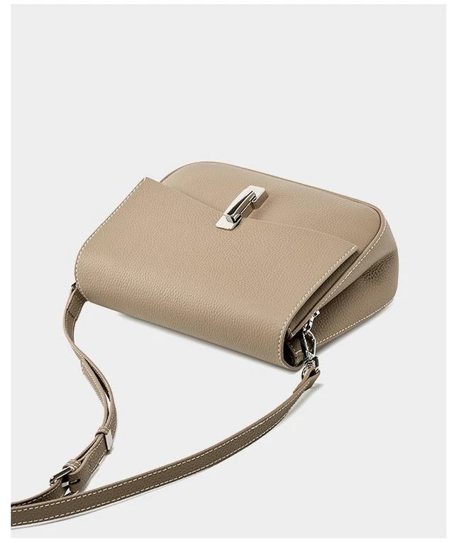 Alt view image 3 of 4 - Genuine Leather Women Square Crossbody Shoulder Purse Flap Satchel Handbag Grey