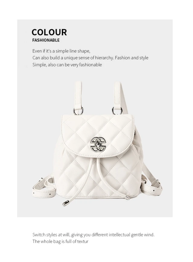Alt view image 2 of 4 - Genuine Leather Backpack Large Capacity Bag White