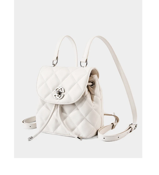 Alt view image 3 of 4 - Genuine Leather Backpack Large Capacity Bag White