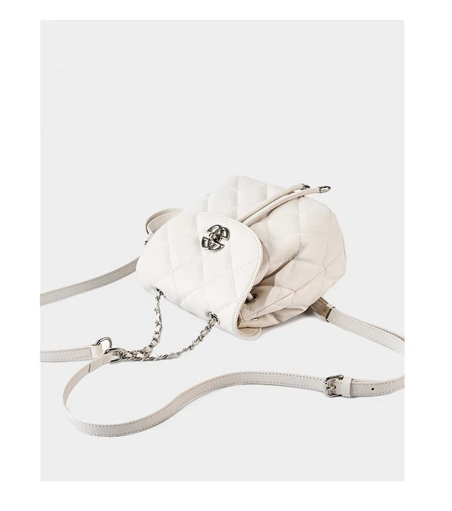 Alt view image 4 of 4 - Genuine Leather Backpack Large Capacity Bag White