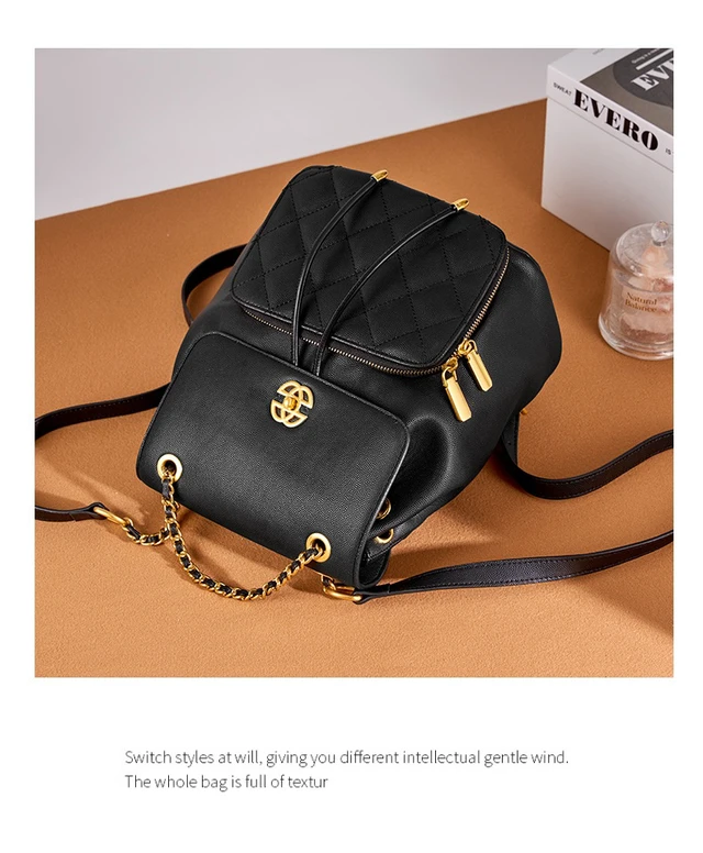 Alt view image 5 of 5 - Genuine Leather Backpack Travel Backpack Black