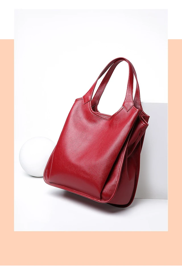 Alt view image 3 of 5 - Genuine Leather Women Trendy Handbags Red