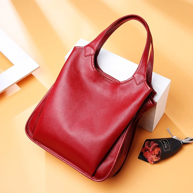 Alt view image 2 of 5 - Genuine Leather Women Trendy Handbags Red