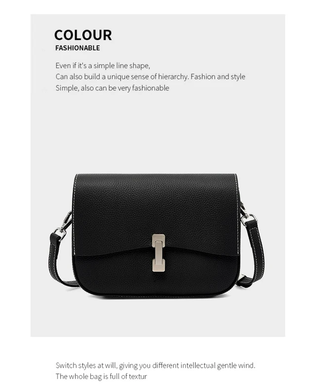 Alt view image 2 of 3 - Genuine Leather Women Square Crossbody Shoulder Purse Flap Satchel Handbag Black