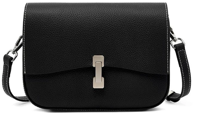 Main image of Genuine Leather Women Square Crossbody Shoulder Purse Flap Satchel Handbag Black