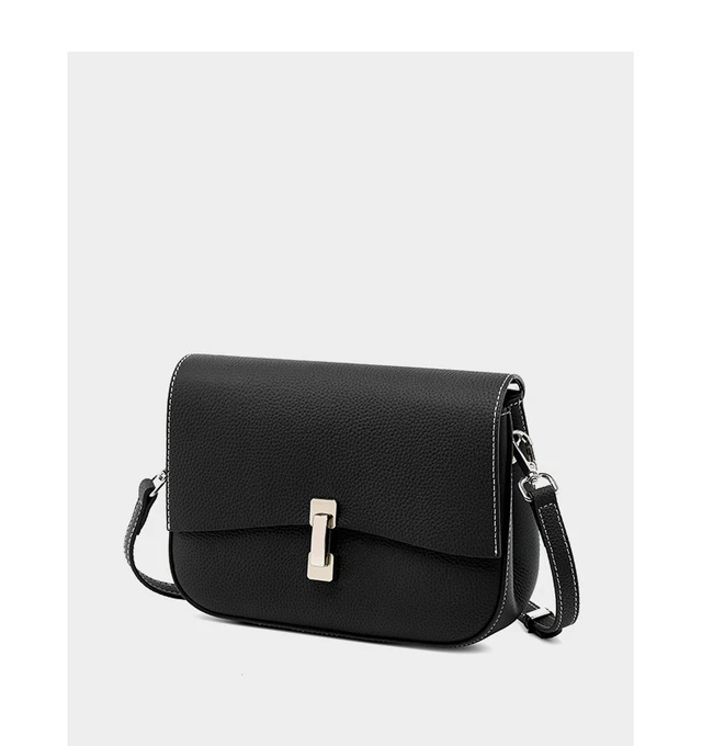 Alt view image 3 of 3 - Genuine Leather Women Square Crossbody Shoulder Purse Flap Satchel Handbag Black